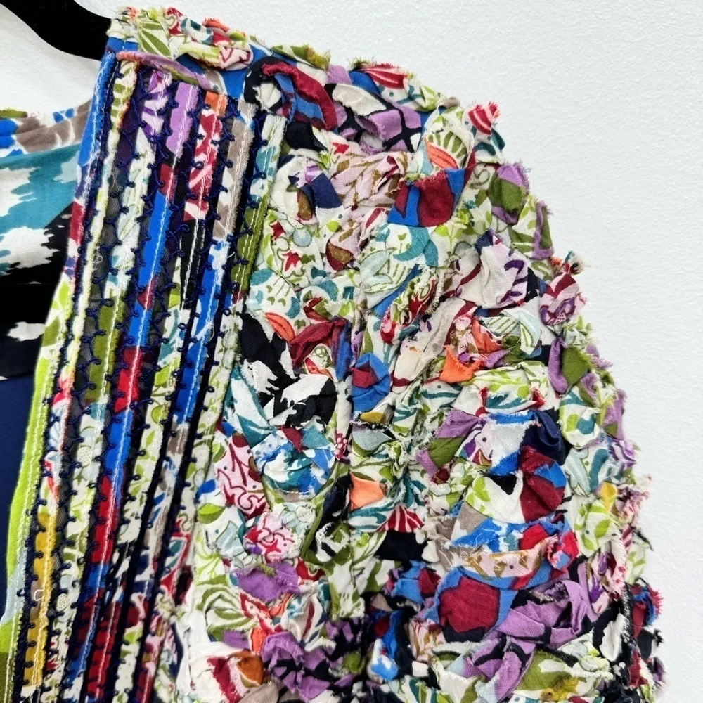 Indikka Mixed Print Open Front quilted Jacket Artsy Novelty Retro Sz Medium